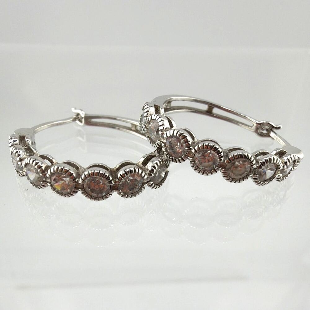 Sterling Silver Cubic Zirconia Huggie Hoop Earrings